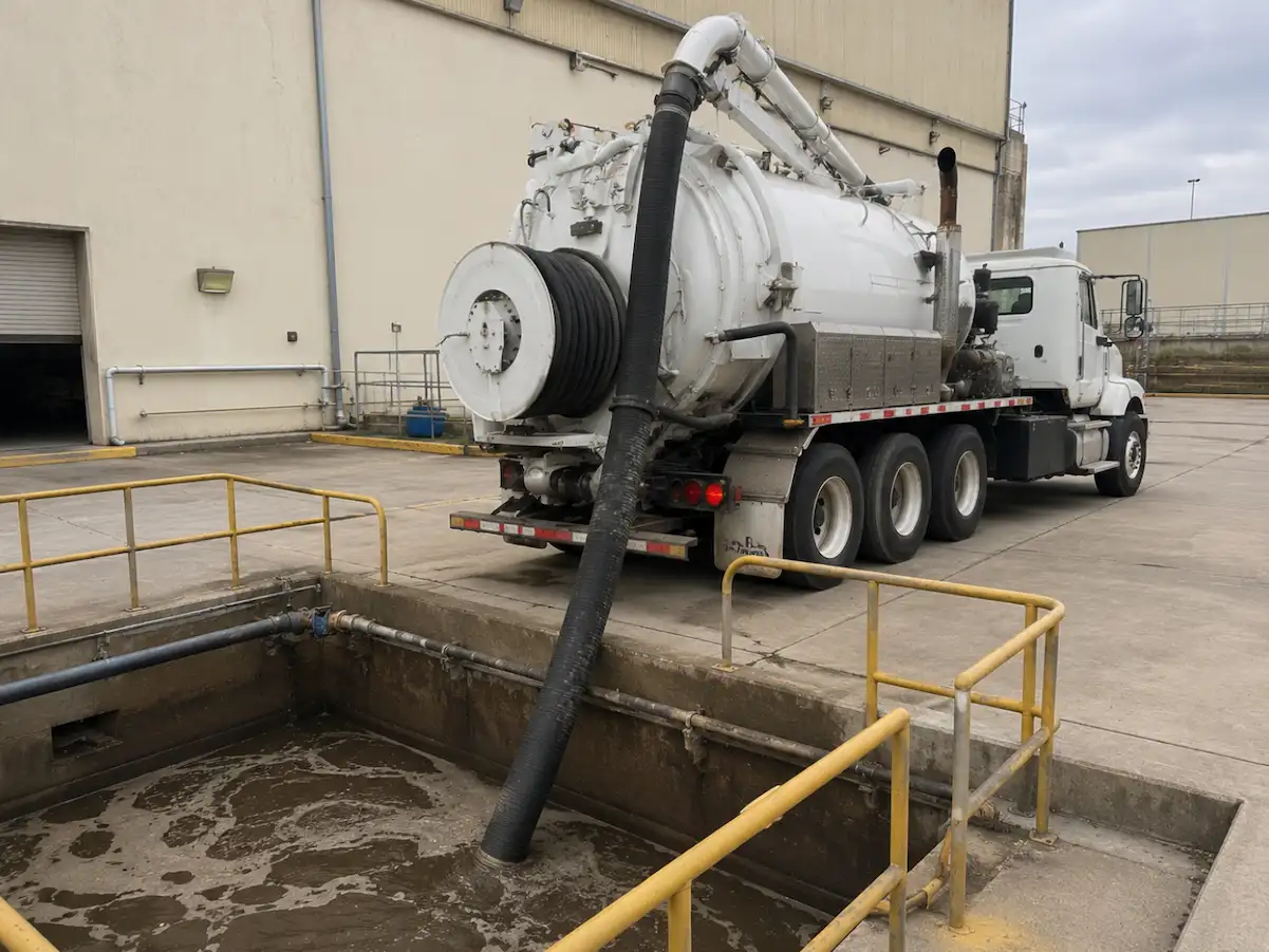 Operador junto al camión Vactor confirmando la programación de un servicio de desazolve en Cuernavaca