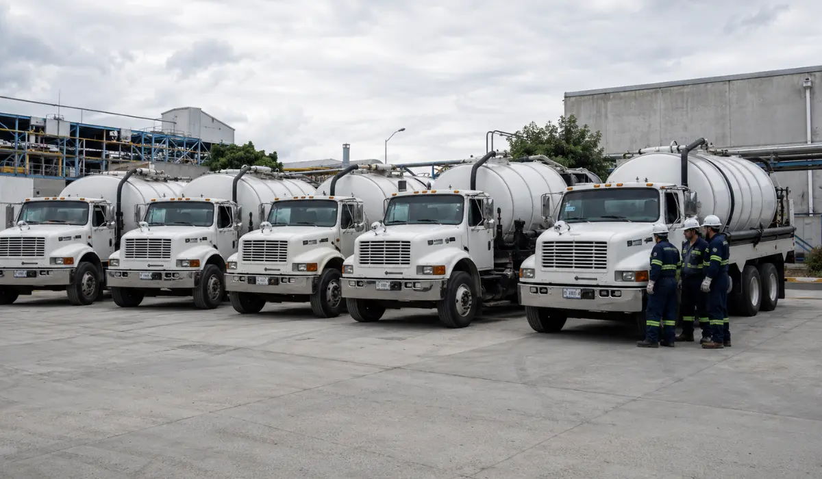 Operador con equipo de protecci&oacute;n personal junto al cami&oacute;n vactor en Cuernavaca
