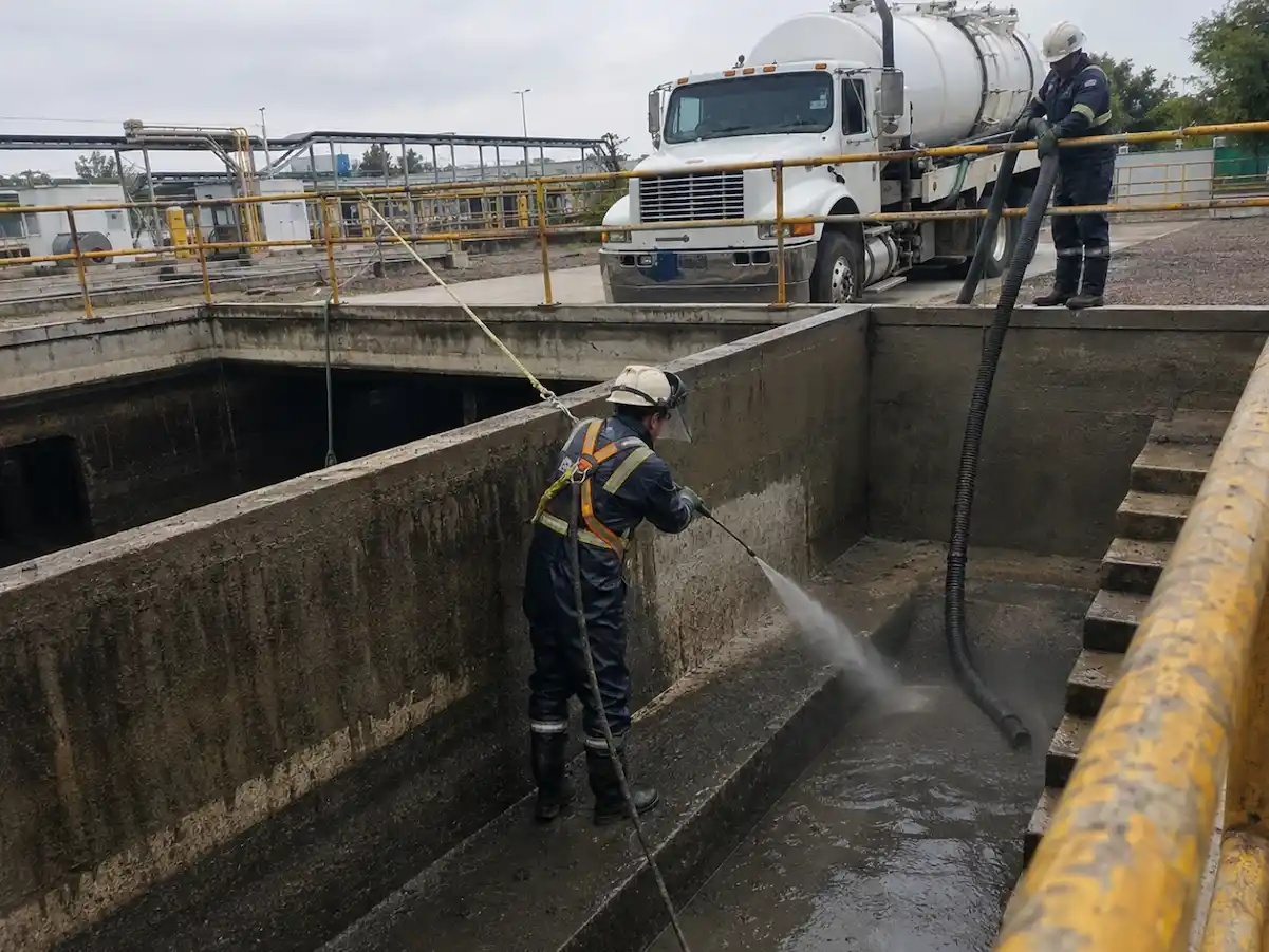 Hidrolavado a presi&oacute;n sobre piso de concreto en &aacute;rea de producci&oacute;n
